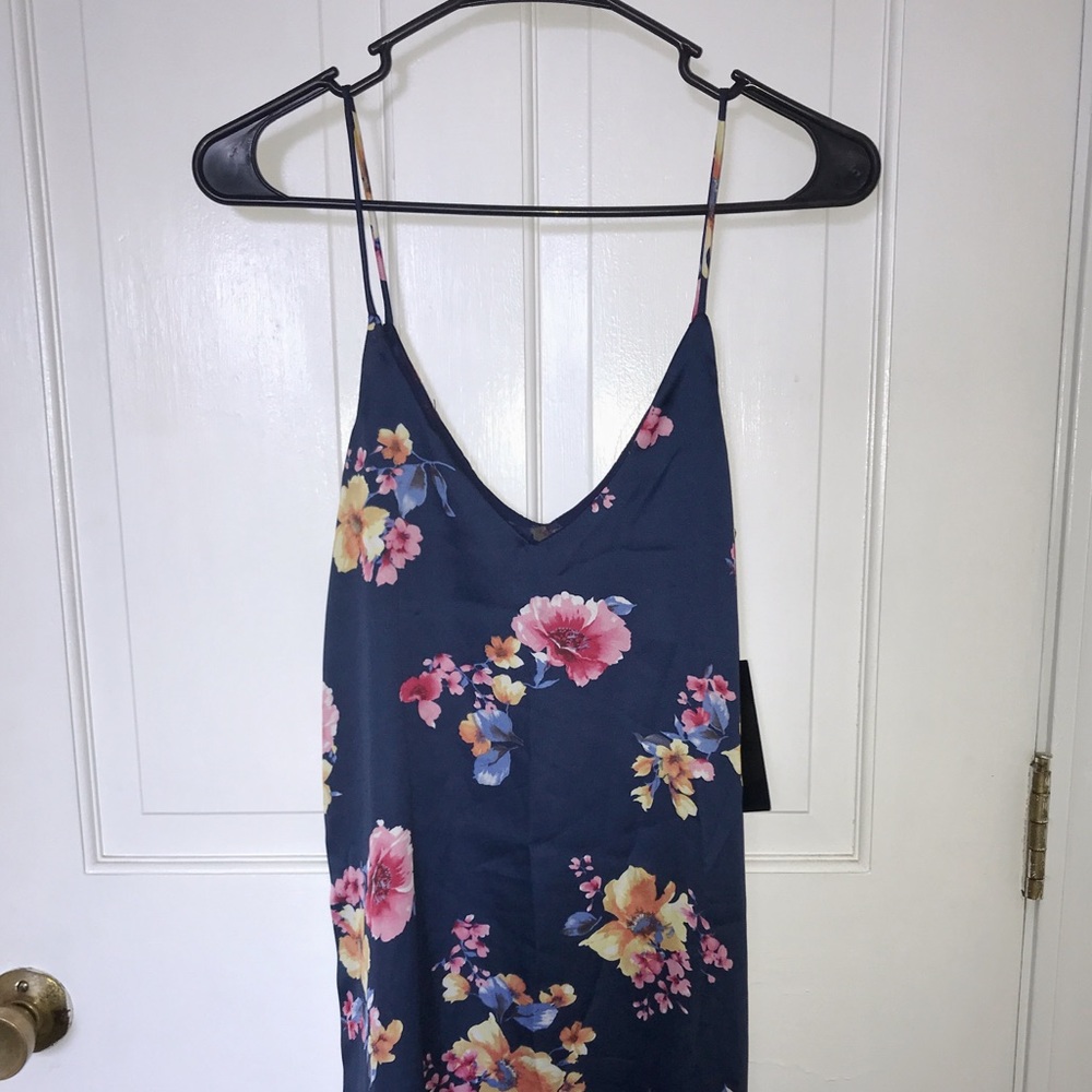 Lulu’s Navy Blue Floral Short w/ Straps Dress XS